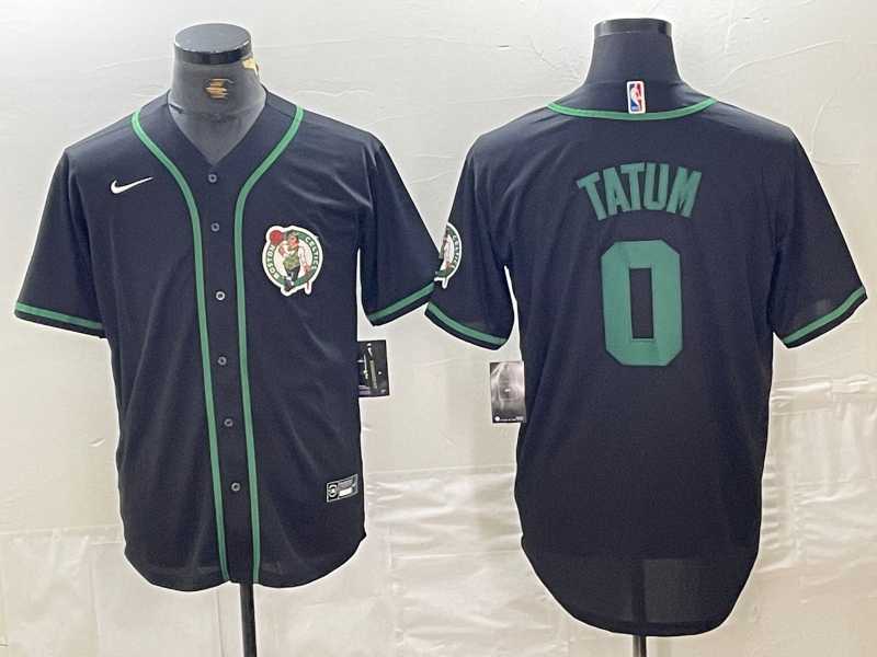 Men%27s Boston Celtics #0 Jayson Tatum Black With Patch Cool Base Stitched Baseball Jersey